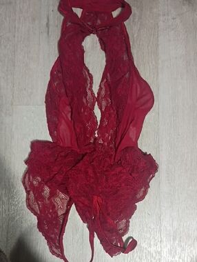 Red Lace Halter Teddy Lingerie